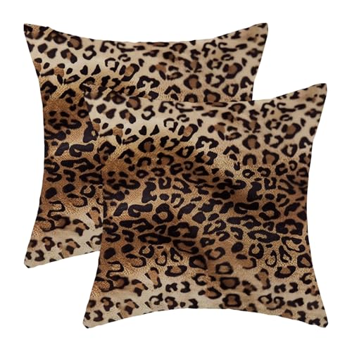 Brown Leopard Print Pillow Covers 16x16 Pack of 2,Cheetah Animal Print Throw Pillow Cover Boho Modern Brown Decorative Pillowcase Farmhouse Linen Cushion Cover for Home Couch Sofa Outdoor Decor - color: Leopard Print 1-q, size: 16" x 16" (Pack of 2)