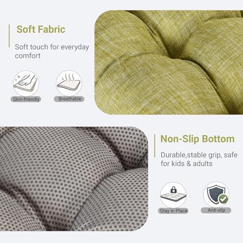Large Square Floor Cushions Set of 2, 22 x 22 Inch with Non-Slip Bottom, Memory Foam Floor Pillow for Sitting, Meditation & Yoga, Soft Supportive Floor Seating Cushion for Adults & Kids (2, Green) - color: Green