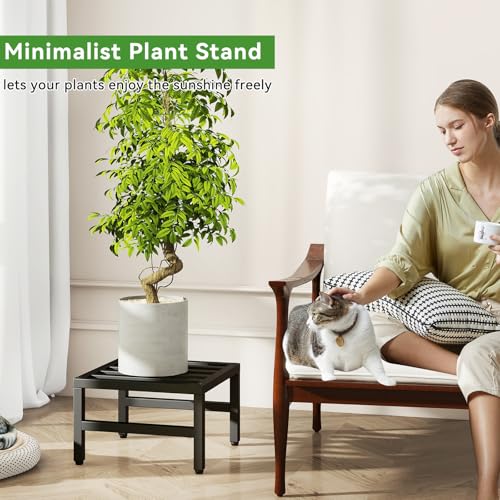 IBUYKE 2 Pack Metal Plant Stand Indoor Outdoor, Heavy Duty Small Flower Pot Stand, Modern Square Plant Shelf Flower Stand for Living Room Patio Balcony Garden, Black TMJ075B-2 - size: 12inch-2 Pack