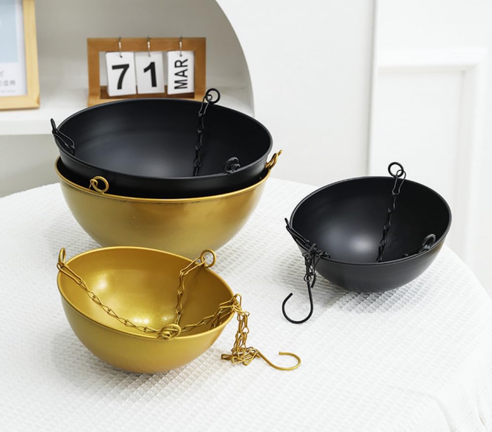 Set of 1 Metal Hanging Planters for Indoor Outdoor Plants,Round Hanging Baskets Large Flower Pots with Chain,Basket for Plant No Holes,Modern Storage Baskets for Garden Home Porch Decor (Gold-7") - color: Gold-7"