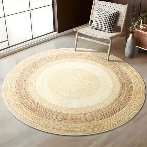 Asrug Imitation Jute Low Pile Round Rug Area Rug Washable Non-Slip Circle Rug Soft Plush Touch Circle Rugs Round for Kitchen Bathroom Living Bedroom Nursery, Carpet 4ft /48 inch/122 cm Brown/Beige - color: Brownbeige, size: 4ft