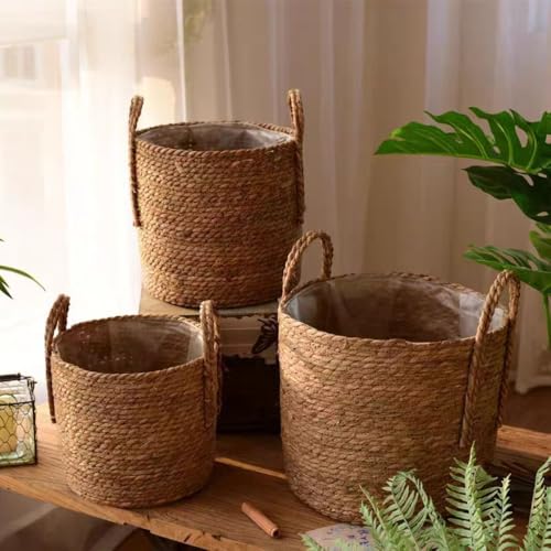Handmade Rattan Woven Flowerpot Straw Woven Storage Basket Plant Holder Flower Pot Planter Balcony Home Decoration(13.78''X11.81''X13.78'') - size: 13.78''X11.81''X13.78''
