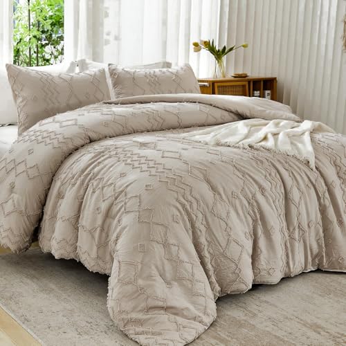 Andency Comforter King Size Set Khaki, 3 Pieces Boho Tufted Fall Bedding Comforters & Sets for King Bed, Soft Fluffy Tan Bed Set (104x90In Comforter & 2 Pillowcases) - color: 01 - Khaki, size: King(104"x90")