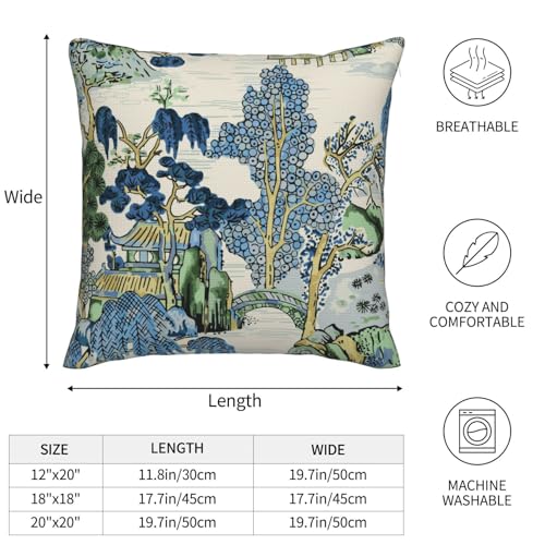 Chinoiserie Pillow Covers 18 x 18 Set of 2 Asian Scenic Throw Pillow Cover Vintage Blue and Green Farmhouse Decorative Pillowcases for Living Room Couch Bed Sofa Outdoor - color: Chinoiserie, size: 18" x 18" (Pack of 2)