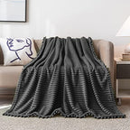 DISSA Fleece Blanket Twin Size – 60x80, Dark Grey – Soft, Plush, Fluffy, Fuzzy, Warm, Cozy – Perfect Throw for Couch, Bed, Sofa - with Pompom Fringe - Flannel Blanket Throw Blanket - color: Dark Grey, size: 60x80"