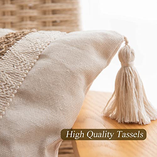 Woven Farmhouse Accent Decorative Throw Pillow Cover for Couch Sofa Cotton & Jute Striped Neutral Pillowcase for Living Room Bedroom Patio, 18 x 18 Inch, Natural Beige, Single Stripe - color: 1 Pack Single Stripe 18"x18"