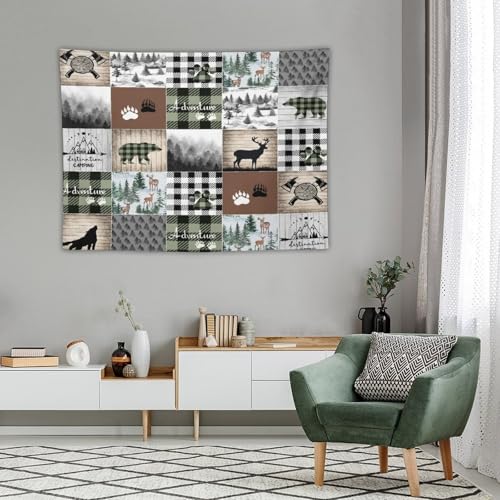 ZhiRain Deer Bear Wolf Tapestry Wall Hanging Wild Animals Hunting Adventure Geometric Plaids Pines Rustic Retro Tapestries Home Decor for Living Room Bedroom Farmhouse Apartment 30"x40" - color: Cabin-14, size: 30"L x 40"W