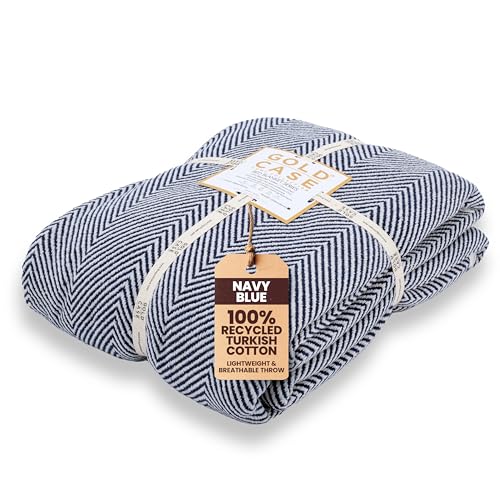 Gold Case Throw Blanket for Bed - 100% Recycled Turkish Cotton Blanket - Elegant Lightweight Soft Throw Blankets for Bed & Living Room - Queen Size Cozy Blankets - 90x90 - Navy Blue - color: Elegant Navy Blue, size: 90x90"