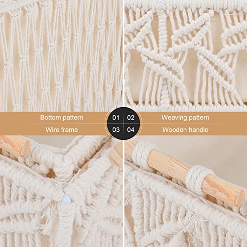 ANMINY 3PCS Macrame Storage Baskets for Organizing Boho Decor Baskets Storage Bins with Wood Handles Handmade Decorative Storage Boxes Desk Toilet Tank Bathroom Self Basket Organizer - Leaves - color: Leaves (Set of 3)