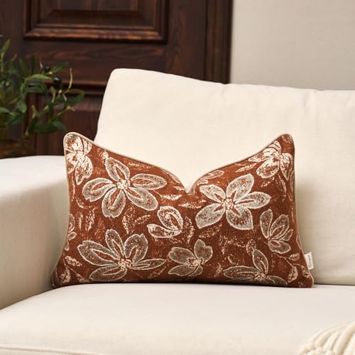 Yangest Flower Pillow Cover 12 x 20 Inches, Nature Chenille Rectangle Throw Pillow Cover Soft Luxury Neutral Accent Couch Pillow Cover for Living Room Bedroom, Rust - color: Rust, size: 20" x 12" (Pack of 1)