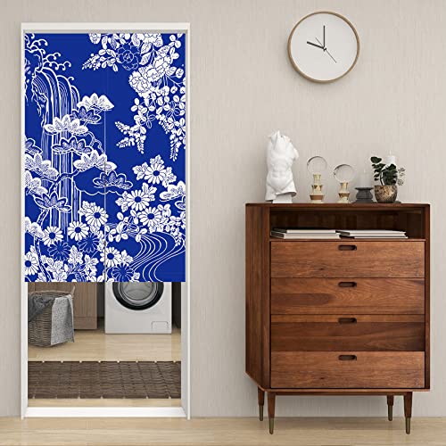 LIGICKY Japanese Style Noren Doorway Curtains Thick Cotton Linen Long Type Printed Door Hanging Tapestries for Home Decoration 33.5 x 47.2 inch, Blue (Chrysanthemum) - color: Chrysanthemum, size: 33.5"W x 47.2"L (Pack of 1)