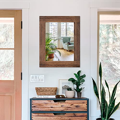 Wood Mirror Rectangular Framed Rustic Vintage Mirrors Decor Farmhouse Bedroom Bathroom Mirror for Dressing Table Entrance Large 20"x16" Brown - color: Brown, size: 20"L x 16"W