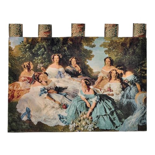 Large Woven Tapestry Wall Hanging (41"x32"), Empress Eugénie Surrounded by her Ladies, Medieval Victorian Tapestry Art with TC Backing, Garden Scene Decor, 5 Hanging Loops, F.X. Winterhalter. (Pastels：Empress Eugénie & Ladies-in-Waiting) - color: Pastels：