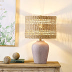 Maxax 21" Boho Table Lamp for Bedroom, Farmhouse Ceramic Bedside Lamp with Woven Rattan Shade, 3 Way Dimmable Coastal Rattan Bedroom Lamp for Nightstand Office Home - color: Dark gray