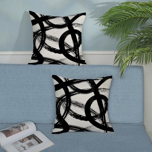 Boho Pillow Covers 18x18 Set of 2 Aesthetic Black Art Line Throw Pillow Cover Decoration Modern Abstract Pillowcase Farmhouse Decorative Linen Cushion Cover for Home Sofa Outdoor Decor - color: Abstract Line-d, size: 18" x 18" (Pack of 2)
