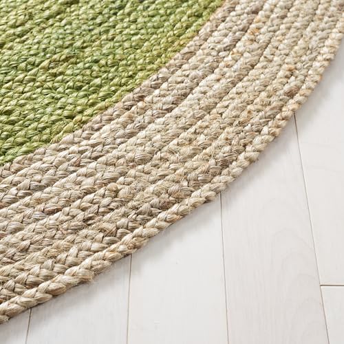 SAFAVIEH Natural Fiber Collection Area Rug - 2'6" x 4' Oval, Green & Natural Brown, Handmade Jute, Braided Border Design (NF801G) - color: Green/Natural, size: 2'6" x 4' (Oval)