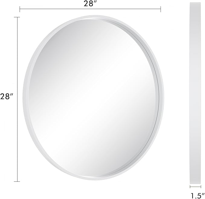 WallBeyond Round Wood Mirror 28 inch Circle Wall Mirror for Bathroom Round Wall Mirror for Wall Decor, Vanity, Entryway Living Room (White)