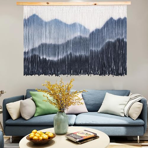 laddawan Extra Large Boho Wall Decor For Bedroom Macrame Wall Hanging Dip-Dyed Tapestry Modern Wooden Home Wall Art For Living room (black3) - color: black3