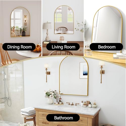 SCWF-GZ 24x36 Arch Mirror Rectangle Full Length Wall Mounted Hanging or Against Wall Metal Aluminum Alloy Frame Dressing Make-up Mirrors for Entryway Bedroom Bathroom Living Room 24 36 inch Gold - color: Gold, size: 36"L x 24"W