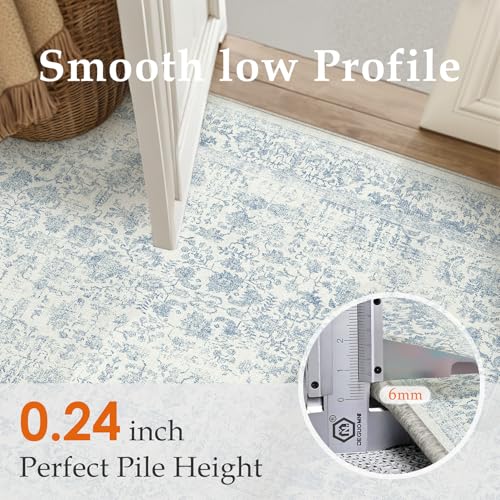 PureCozy Blue Runner Rug 2x5 Hallway Machine Washable Kitchen Vintage Distressed Non Slip Long Carpet Indoor Retro Floral Bedroom Accent Throw Rug for Bathroom Office Laundry Dining Room - color: Accent | Blue, size: 2' x 5' (Runner)