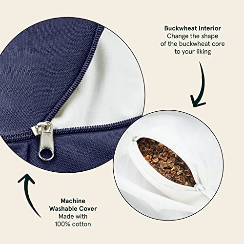 Retrospec Sedona Zafu Meditation Cushion with Buckwheat Hull Fill - Adjustable Yoga & Pilates Equipment Support - 17in Crescent Cotton Cover - color: Midnight, size: 1 Count (Pack of 1)