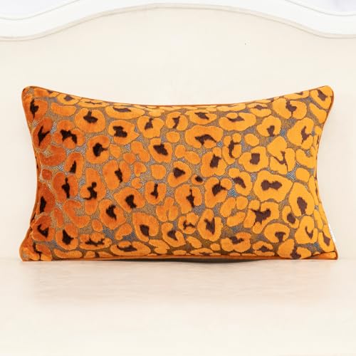 Alerfa Orange Floral Throw Pillow Cover 12 x 20 Inch Cut Velvet Rectange Luxury Decorative Lumbar Pillow Cover for Couch Living Room Bedroom - color: Orange, size: 20" x 12" (Pack of 1)