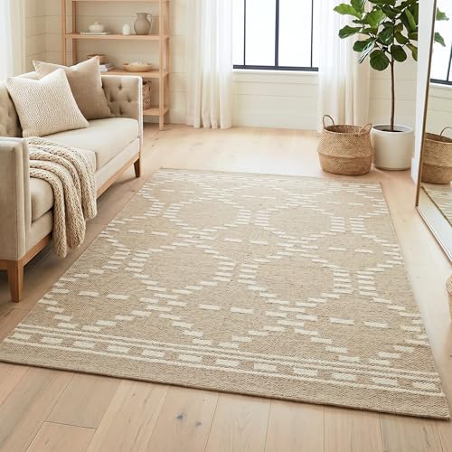 Homespice Dune Diamond Jute Rug 4x6' - Cotton Backed Premium Handmade Farmhouse Jute Rugs for Bedroom and Office, Medium Soft, Lays Flat, Won't Fray or Shed, Warm Brown with White Accents - color: Dune, size: 4' x 6' (Rectangular)