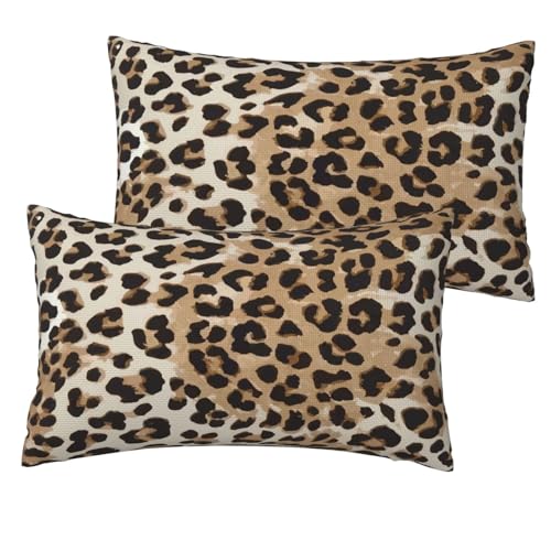 Brown Leopard Throw Pillow Covers 12x20 Inch Set of 2, Cheetah Print Lumbar Pillow Cover Animal Theme Print Pillowcase Farmhouse Decorative Cushion Covers for Sofa Couch Living Room - color: Brown Beige, size: 20" x 12" (Pack of 2)