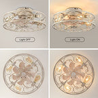 20" Caged Ceiling Fans with Lights and Remote, Bladeless Ceiling Fan 6 Speed Reversible with 4 Bulbs and Remote Control,Flush Mount Caged Ceiling Fan for Bedroom, Living Room, (Include Bulbs) - color: White brushed gold(with light bulb)