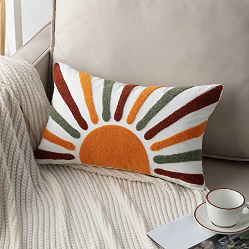 Embroidered Bohemian Style Sun Decorative Throw Pillow Cover, Lumbar Boho Sun Pillow Cover 12 Inches x 20 Inches Cover Only