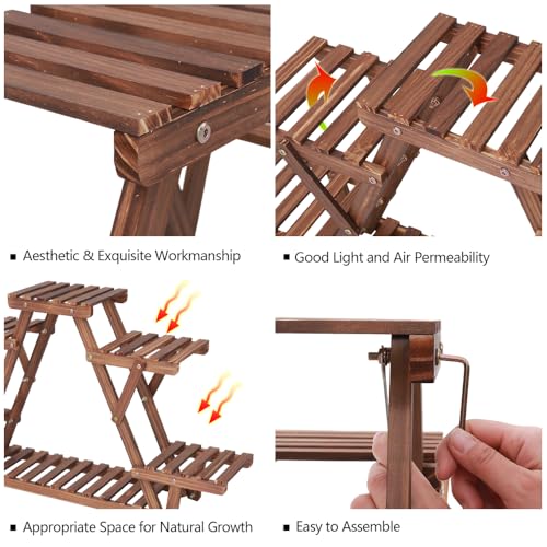 Ufine Wood Plant Stand Triangular Plant Shelf Multi Tier Flower Display Holder Storage Rack 6 Pots for Indoor Outdoor Living Room Balcony Patio