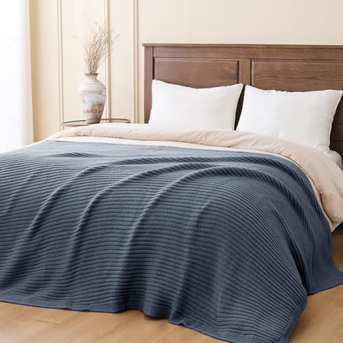 Chunky Knit Dusty Blue Throw Blanket for Couch Soft Cozy Lightweight Decorative Blanket for Couch Sofa Bed Living Room, Spring Throw 50"x60" - color: Dusty Blue, size: 50"x 60"