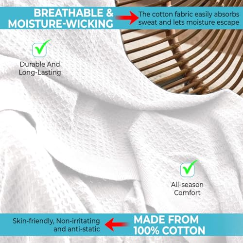 100% Cotton Blankets for Bed - Waffle Weave Blankets for Summer, Lightweight and Breathable Soft Woven Blanket for Spring (White, King (90" x 108")) - color: White, size: King (90" x 108")