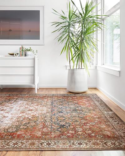 Loloi Layla Collection LAY-05 Ocean/Multi 2'-3" x 3'-9" .13" Thick Accent Rug, Soft, Durable, Vintage Inspired, Distressed, Low Pile, Non-Shedding, Easy Clean, Printed, Living Room Rug - color: Ocean / Multi, size: 2'3" x 3'9" (Rectangular)