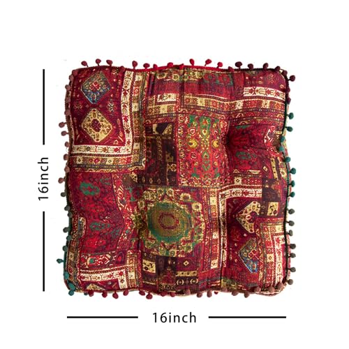 ELEFOCUS Red Bohemian Seat Cushion,Indoor Boho Chair Cushions for Dining Chairs，Square Chair Pad，Decorative Seat Cushions for Kitchen Chairs (Red Square 16X16) - color: Red Square 16x16