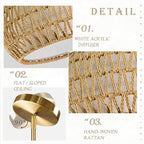 18 inch Natural 3 Light Rattan Chandelier Rattan Farmhouse Light Fixture Woven Pendant Lights Fabric Shade Boho Chandelier for Kitchen Dinning Room - color: 18"-Natural-Drum