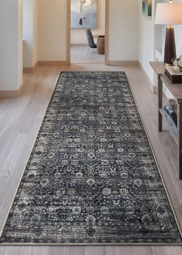 Bloom Rugs Washable Non-Slip 12 ft Runner - Black/Brown Traditional Runner for Entryway, Hallway, Bathroom, and Kitchen - Exact Size: 2.5' x 12' - color: Black / Brown, size: 2'6" x 12' (Runner)