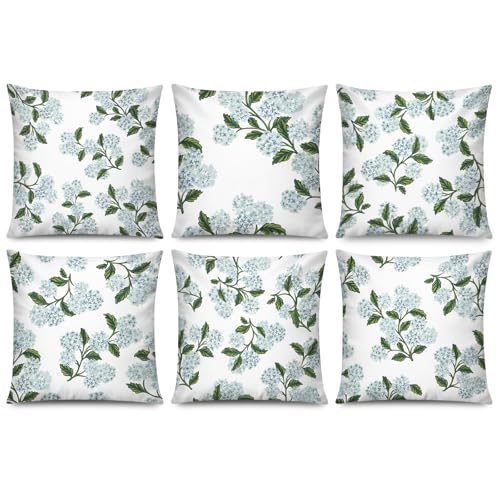 COMMINY Green Flower Pillow Covers 18x18 Inch Set of 6, Farmhouse Floral Throw Pillow Case for Couch Sofa Bed Decor, Spring Summer Pillow Covers, Indoor Decorative Cushion Cover - color: Green Flower, size: 18" x 18" (Pack of 6)