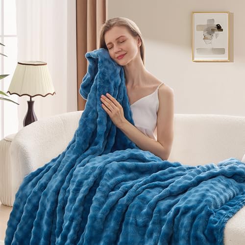 3D Bubble Plush Blanket Textured Fleece Throw Soft Warm Cozy Blanket Couch Bed Throw Blue 50x60 Inches - color: Nautical Blue, size: Throw(50"x60"）