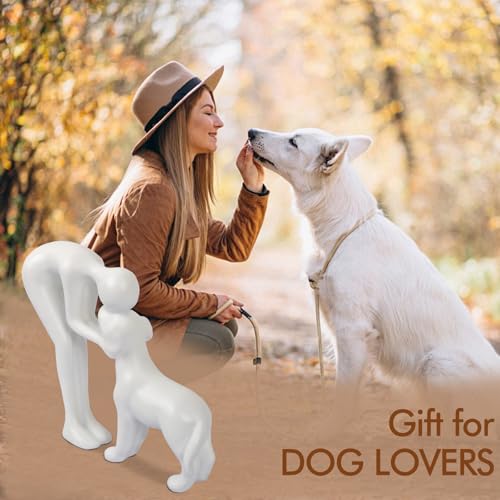 Dog Sculpture Home Decor Cute Man and Dog Statue Decoration for Office、Living Room、Bedroom、Home， Memory Gifts for Pet Lovers (White) - color: White