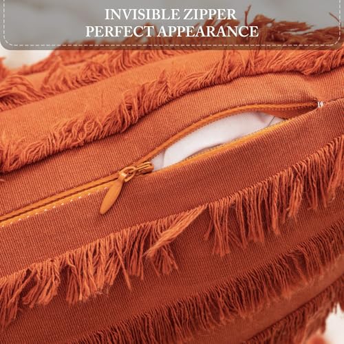 MIULEE Set of 2 Fall Decorative Boho Throw Pillow Covers Linen Striped Jacquard Pattern Cushion Covers for Sofa Couch Living Room Bedroom 16x16 Inch Burnt Orange - color: Burnt Orange, size: 16" x 16" (Pack of 2)