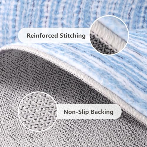 Asrug Imitation Jute Low Pile Round Rug Area Rug Washable Non-Slip Circle Rug Soft Plush Touch Circle Rugs Round for Kitchen Bathroom Living Bedroom Nursery, Carpet 2ft /24 inch/61 cm Blue - color: Blue, size: 2ft