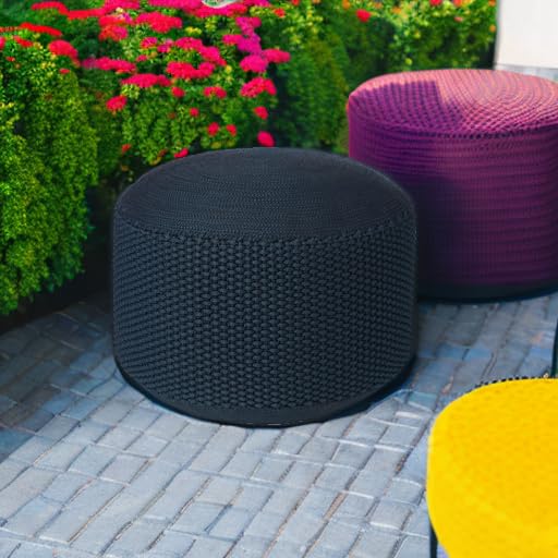 BIRDROCK HOME Outdoor Pouf Ottoman | Hand Woven Waterproof Foot Stool with Bead Bag Filling | Boho Foot Rest for Patio, Living Room, Porch & Outdoor Seating | Lightweight, Soft Stuffed Chair | Navy - color: Navy