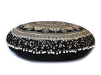 CRAFT KALA 32" Bohemian Floor Pillow Cover Boho Large Round Pouf Cover Mandala Meditation Room Pillows Cover for Adults Seating Poufs Cushion Cover for Kids Playroom Black Gold Trishul - color: Black Gold Trishul