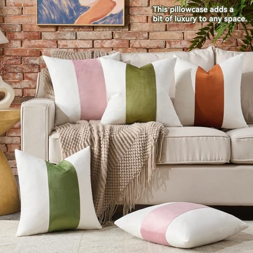 AmHoo Pack of 2 Velvet Panel Cotton Pillow Covers Decorative Pillowcase Cushion for Couch Sofa Bedroom 18 x 18-Inch Tickled Pink - color: Tickled Pink, size: 18" x 18" (Pack of 2)