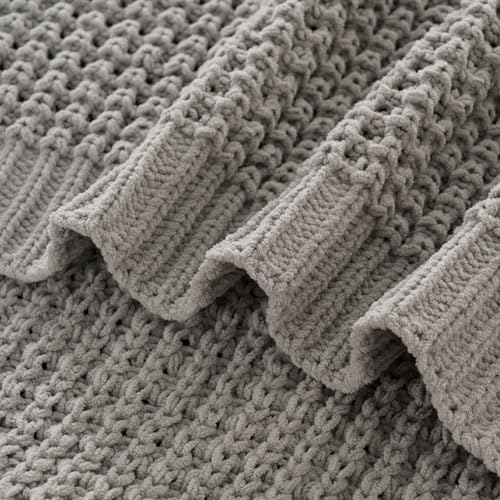 Bunnikins & Clover Light Grey Throw Blanket for Couch, Soft Knitted Chenille Throw Blanket for Sofa, Chair, Living Room, Cozy Gray Throw Blankets for Bed, 50"x60" - color: Grey, size: 50"x60"