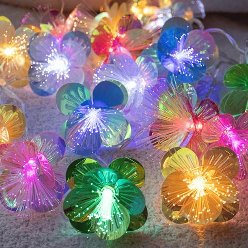 YOLIGHT Fiber Optic Flower String Lights Battery Operated with Timer, 13ft 20 LED Colorful Flower Garland Lights Fairy Lights for Room Table Wedding Christmas Easter Décor (Multi-Color) - color: Multicolor, size: 13ft