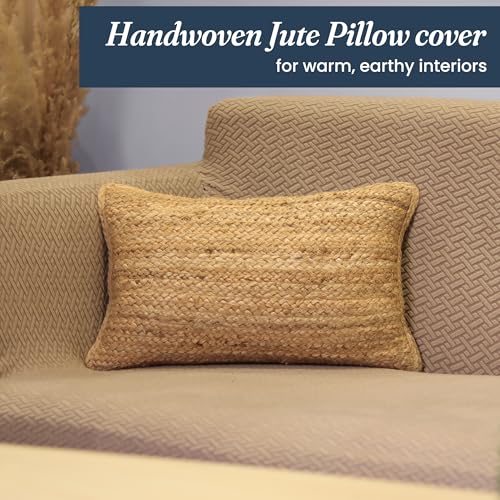 The Fine Living Co. Jute Throw Pillow Covers 20x12 Inches, Braided Hand-Woven Decorative Pillow Cover for Couch, Boho Jute Decor, Living Room Decor, Natural, 1Pc, Indoor Outdoor Pillow Cover - color: Natural 20x12