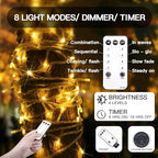 suddus 100 LED String Lights with Remote Control, 33ft Connectable Clear Wire Fairy Lights, 8 Modes & Timer Dimmable, Waterproof Plug in Twinkle Lights for Bedroom, Patio, Christmas Tree - Warm White - color: Warm White, size: 100LED Connectable