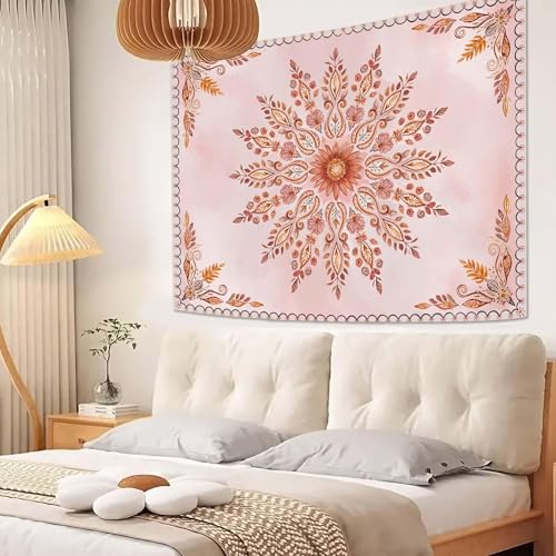 Neasow Mandala Tapestry, Aesthetic Boho Floral Wall Decor, Bohemian Cute Pink Tapestries for Bedroom Living Room, Women Girly Art 36×48 inches - color: Pink, size: 48"L x 36"W